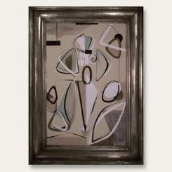 Figurative Abstract in Green and Brown in Silver Modern Frame (B82)