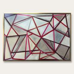 'Pink Principle' Oil & Acrylic on Board in Gold/Bronze Finish Shadow Gap Tray Frame (B846)
