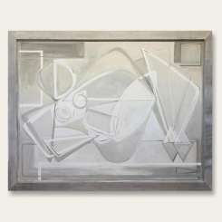'Linen Muse Reclining' Gouache & Acrylic on Board in 1970s Silver/Gesso Finish Tray Frame with Sloping Edges (B860)
