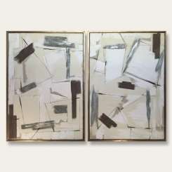 PAIR 'Silver Lining' Oil & Acrylic on Board in Gold/Bronze Finish Shadow Gap Tray Frame (B864)