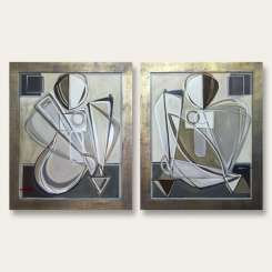 PAIR ‘Muse with Berry O’ Oil & Acrylic on Board in Gold Gilt Frames (B876)
