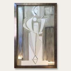 'Argentum’ Oil & Acrylic on Board in 1970s Silver Gilt Finish Tray Frame with Sloping Edges (B891)