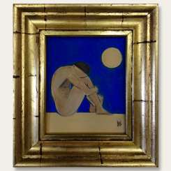 ‘Beautiful boy’ Oil & Acrylic on Board in Thick Antique Gold Gilt Frame (B905)