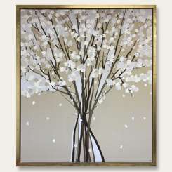 ‘Spring Blossom’ Gouache & Acrylic on Board in Gold Leaf Shadow Gap Frame (B918)