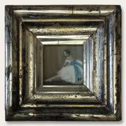 MINIATURE 'Waiting' Gouache on Paper in Antique Water Gilt Silver Frame (B967)