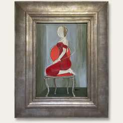 ‘Party Dress' Oil & Acrylic on Board in Cream and Silver Gilt Finish Cushion Frame (B980)