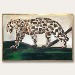 ‘My Retro Leopard’ Oil & Acrylic on Board in Gold Leaf and Bronze Finish Shadow Gap Frame (B987)