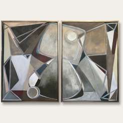 ‘Cashmere Diptych’ Gouache & Acrylic on Board in Gold Leaf and Bronze Finish Shadow Gap Tray Frame (B992)